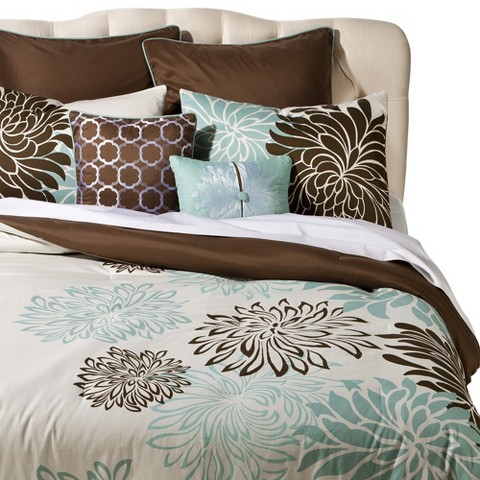 Anya 8 Piece Floral Print Bedding Set - Blue/Brown product details ...