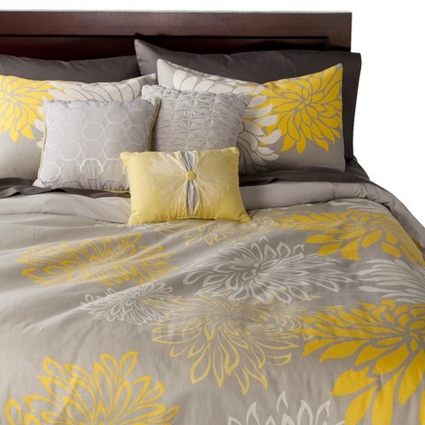 ... Piece Floral Print Duvet Cover Set - Gray/Yellow product details page