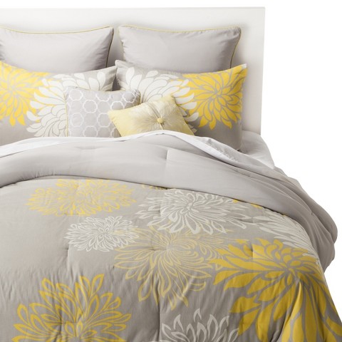 Anya 8 Piece Floral Print Bedding Set - Gray/Yellow product details ...
