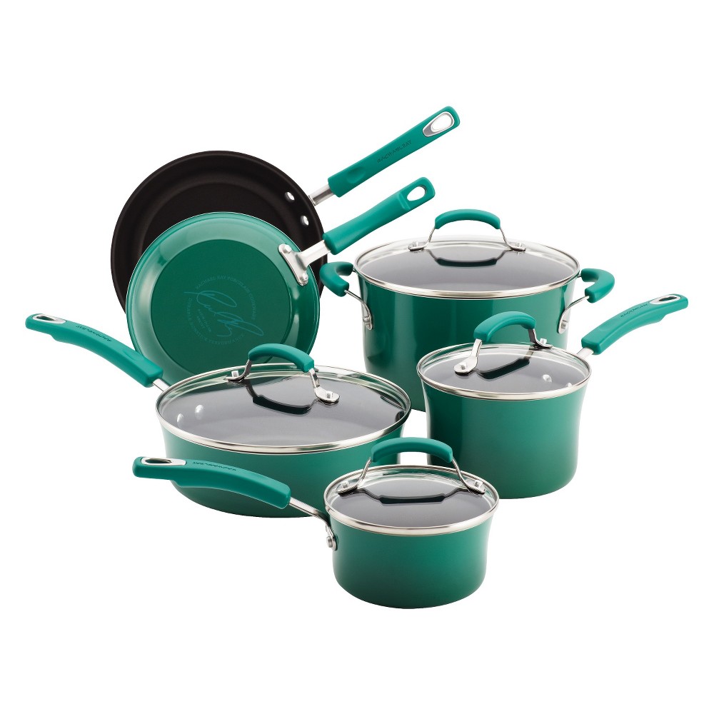 UPC 051153128165 product image for Rachael Ray 10 Piece Porcelain Cookware Set - Green | upcitemdb.com