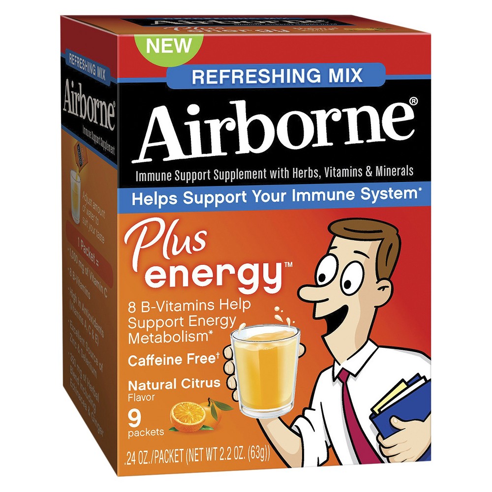 UPC 647865302346 product image for Airborne Plus Energy Immune Support Natural Citrus Packets - 9 Count | upcitemdb.com