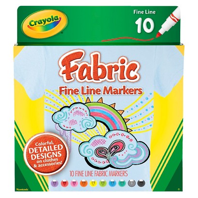 Crayola 58-8623 Fabric Markers, Ten Assorted Bright Colors, 10/Box 