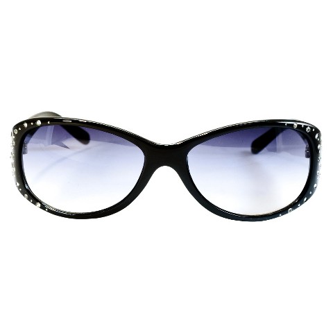Women's Round Sunglasses with Rhinestone Accented Temples -  Black