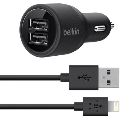 Belkin Dual 2.1A USB Car Charger with Lightning Cable (F8J071bt04-BLK )