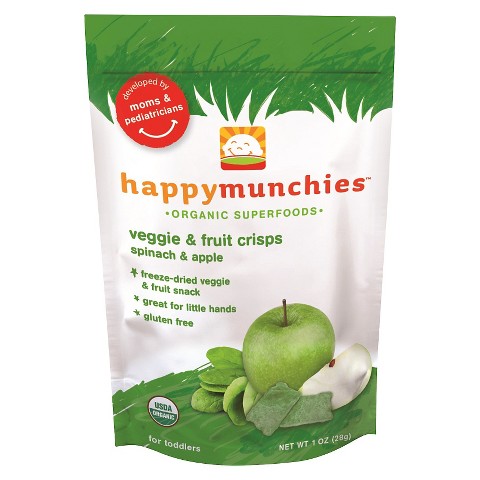 Happy Munchies Organic Baby Food Fruit and Vegetable Crips Spinach & Apple 1 oz