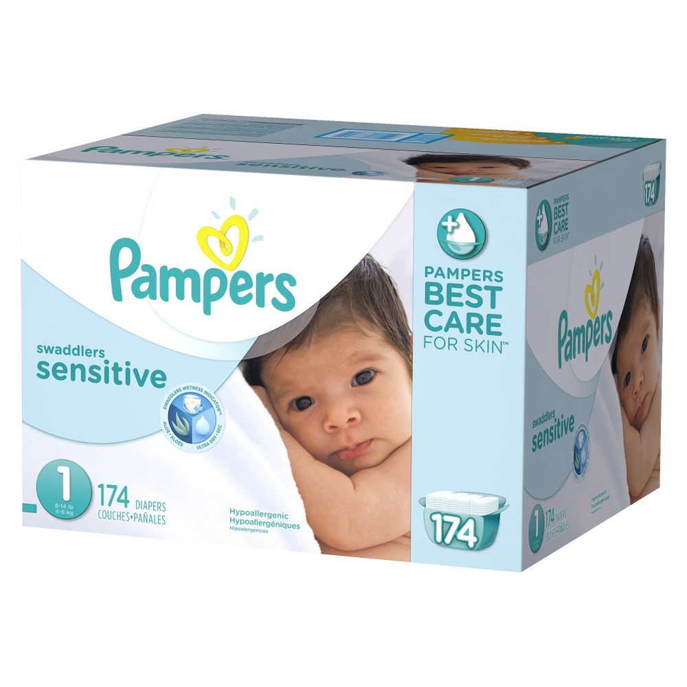 UPC 037000866251 product image for Pampers Swaddlers Sensitive Diapers Economy Plus Pack Size 1 (174 | upcitemdb.com