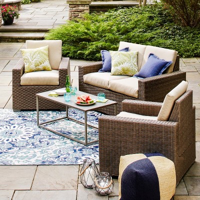 Heatherstone 4-Piece Wicker Patio Conversation Set - Tan - Threshold™