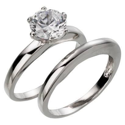 White Cubic Zirconia Round Bridal Solitaire Set Silver Plated Ring ...