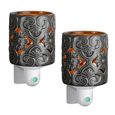 Wax Free Night Lights Set-2 Extra Fragrance Disks included - Grey Scroll