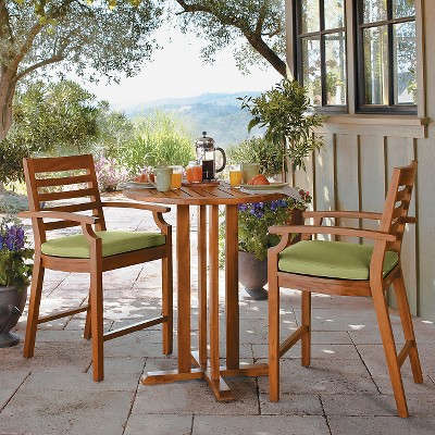 Brooks Island 3-Piece Wood Patio Bar Height Bistro Furniture Set - Espresso - Smith & Hawken®