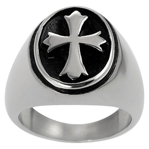 Daxx Men's Stainless Steel Oval and Cross Ring - Silver product ...