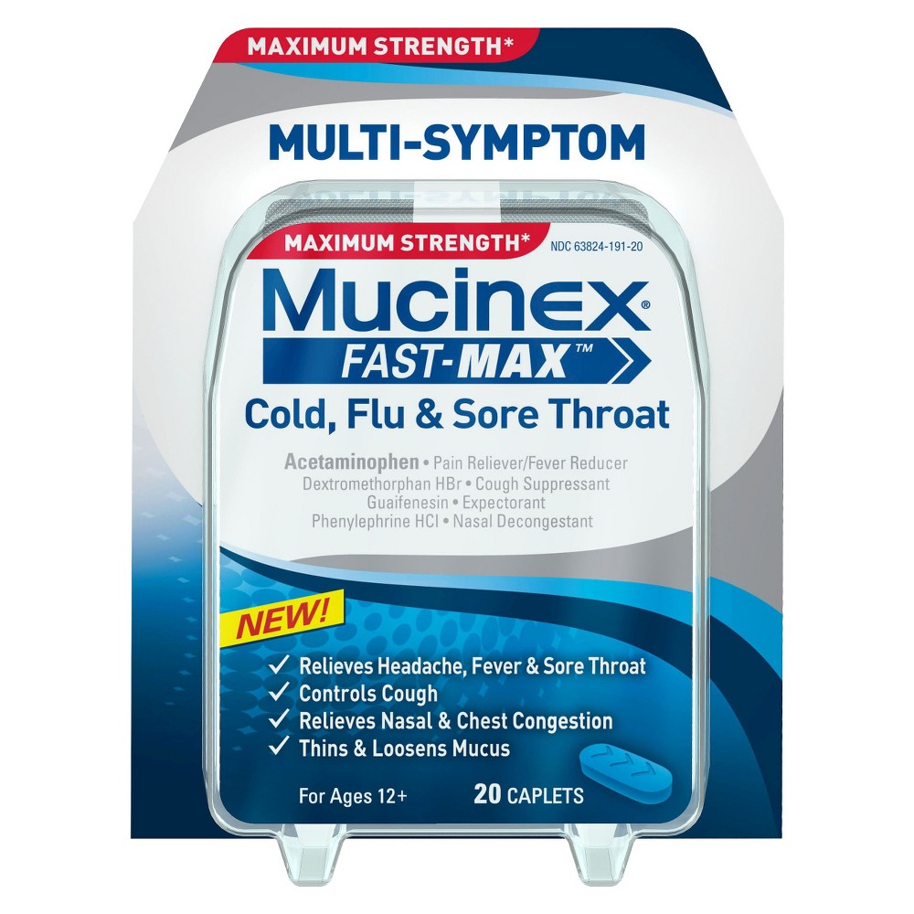 UPC 363824191201 product image for Mucinex Fast-Max Adult Cold, Flu and Sore Throat Caplets - 20 Count | upcitemdb.com