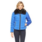 Women's Puffer Jacket with Fur Collar Blue  S