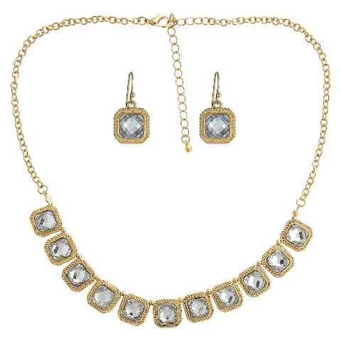Women's Fashion Necklace/Earring Set with Stones - Clear/Gold (17 ...