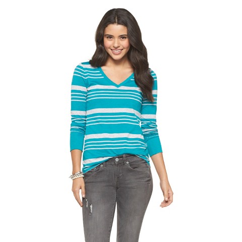 Women's Long Sleeve Vee Tee Biscayne Turquoise XXL - Mossimo Supply Co.