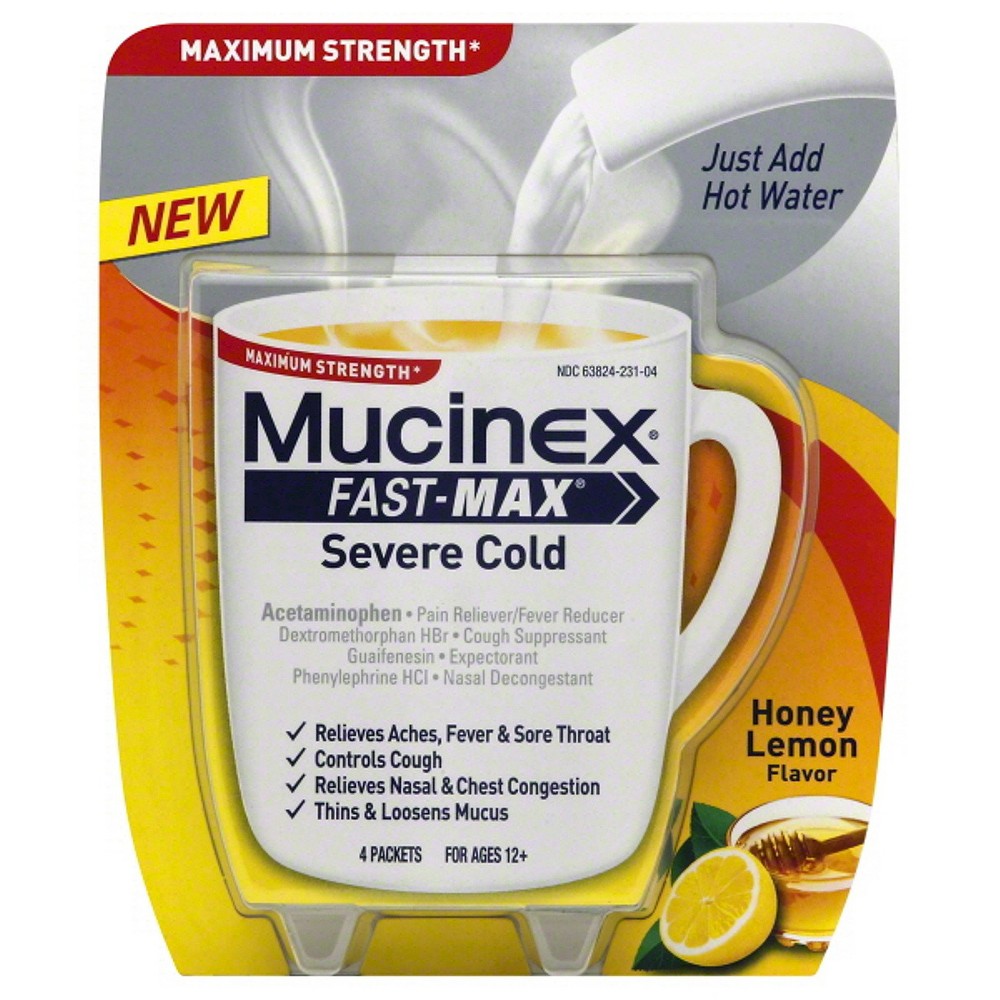 UPC 363824231044 product image for Mucinex Fast-Max Severe Cold Honey Lemon Flavor Powder - 4 Count | upcitemdb.com