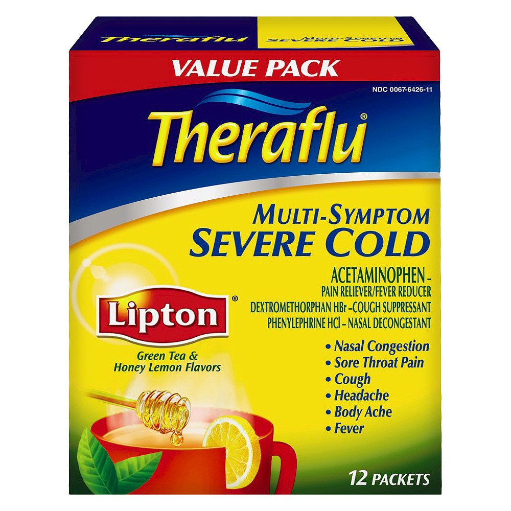 UPC 300676426112 product image for Theraflu Green Tea and Honey Lemon Pain Reliever/Fever Reducer - 12 | upcitemdb.com