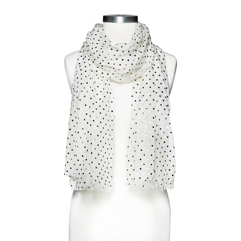 Women's Metallic Polka Dot Scarf - White