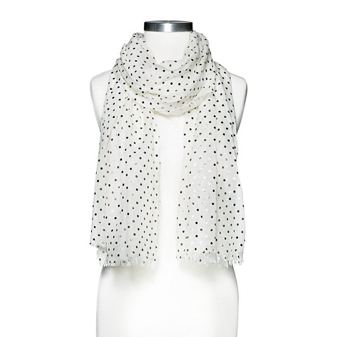 Women's Metallic Polka Dot  Scarf - White