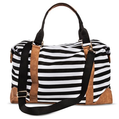 Women's Striped Canvas Weekender Handbag - BlackWhite product details ...