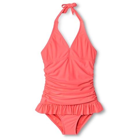 Girls' 1-Piece Skirted Halter Swimsuit