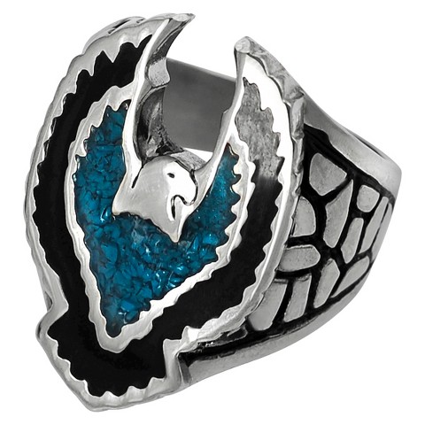 Men's Daxx Stainless Steel Ring with Turquoise Bird Design ...