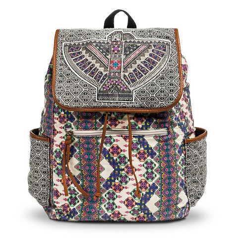 Women's Geometric Eagle Print Drawstring Backpack - Multicolor