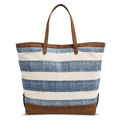 Women's Horizontal Striped Tote Handbag - Blue