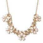 Women's Sparkle Flower Statement Necklace with Ribbon - White/Gold (16")