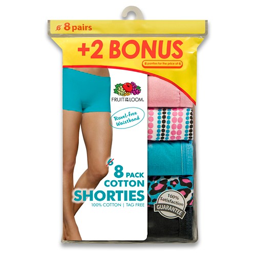 Fruit of the Loom Womens Cotton Shorties 6Pack (Colors May Vary)