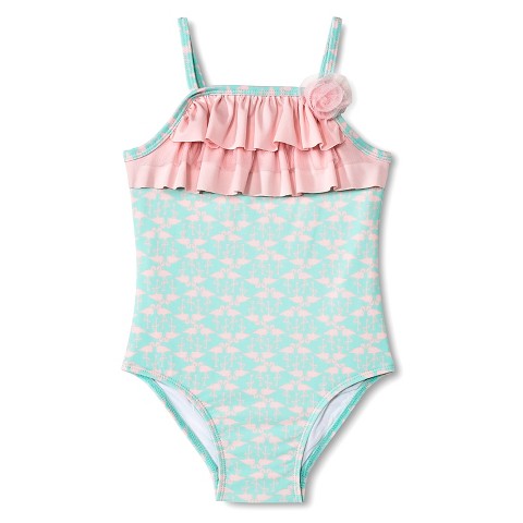 Baby Girls' Flamingo One Piece Swim Suit - Mint