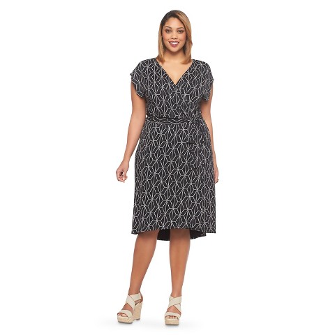 Women's Plus Size Short Sleeve Wrap Dress BlackWhite-Ava  Viv ...