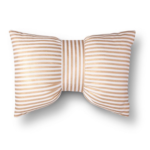 Metallic Stripe Bow Decorative Pillow - Gold/Whi... : Target