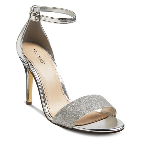 metallic ankle strap heels