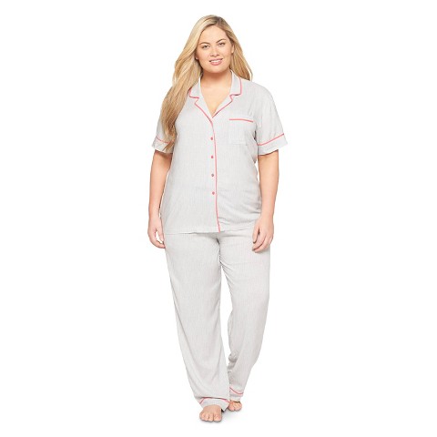 Women's Plus Size Short Sleeve Woven Pajama Set Mesa Gray - Gilligan & O'Malley®