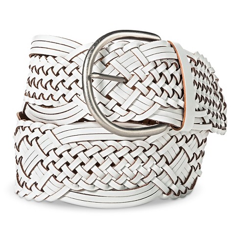 Women's Wide Woven Leather Belt - White - Merona™