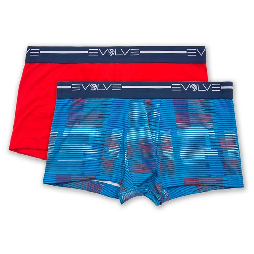 Evolve® Men's 2pk Cotton Stretch No Show Trunks Cherry/Cobalt