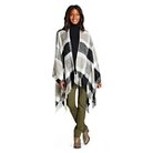 Women's Oversized Plaid Woven Sweater/Open Front Poncho - Black