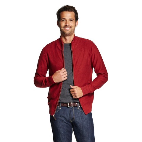 Men's Full Zip Mock Neck Sweater Red - Merona™
