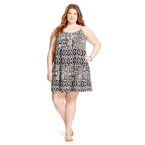 Women's Plus Size Sleeveless Babydoll Dress Black Print - Mossimo ...