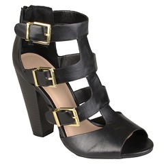 Women's Journee Collection MASH Buckle Stacked Heel Sandals - Black 6