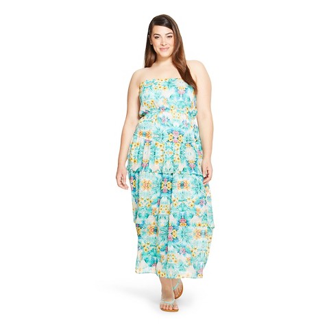 Women's Plus Size Tiered Tube Maxi Dress PinkGreen-inLUV product ...