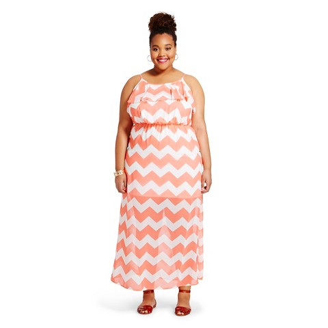 Plus Size Flounce Top Chevron Maxi Dress-3Hearts product details page
