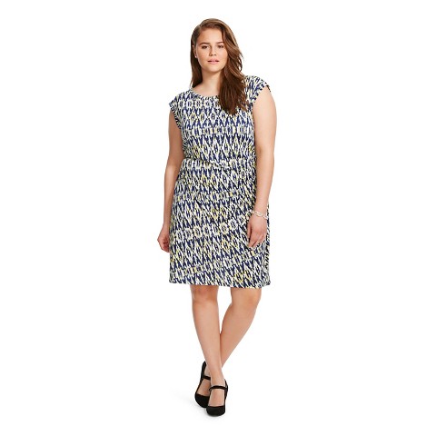 Women's Plus Size Cap Sleeve Dress BlueYellowWhite-Chiasso product ...