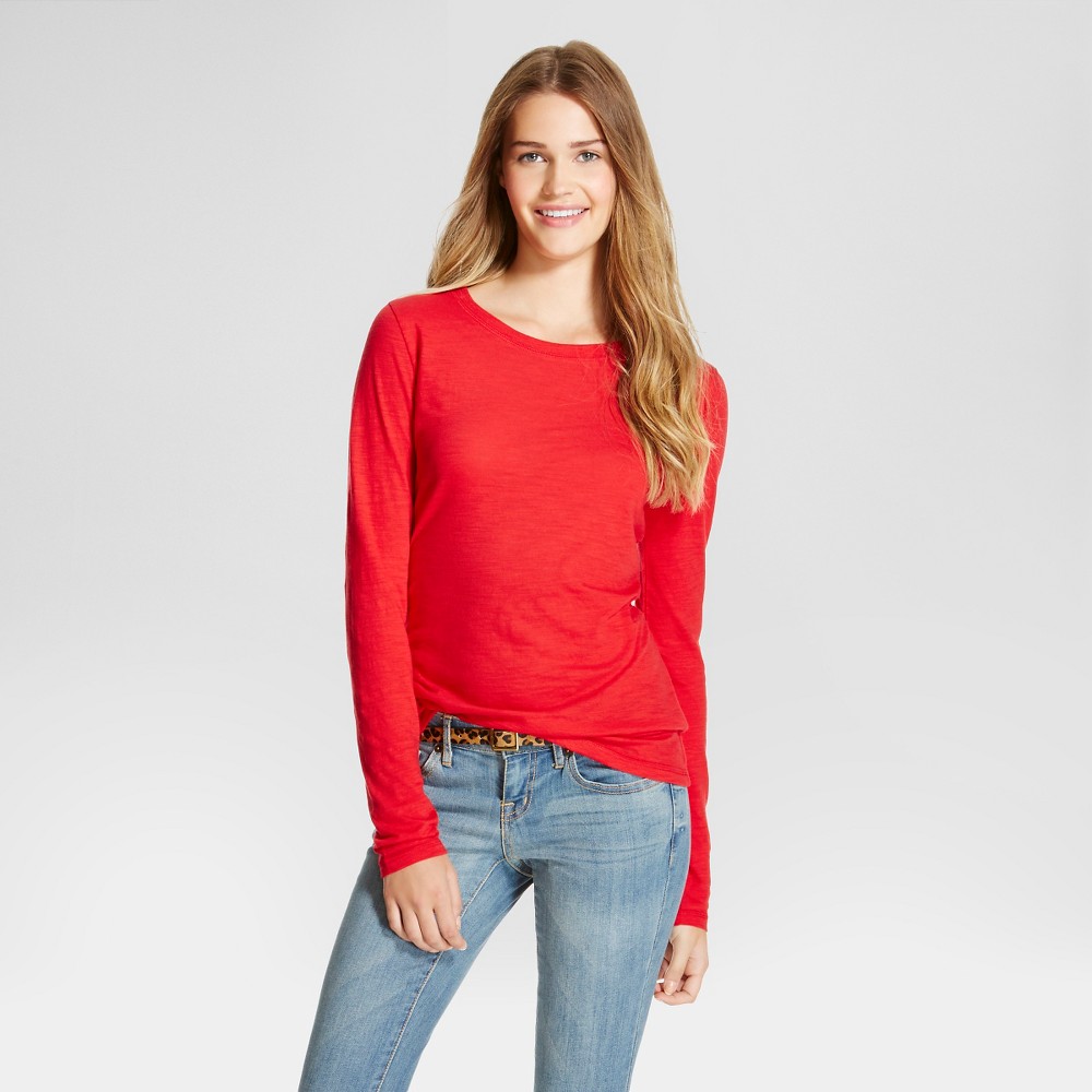 Women's Long Sleeve Crew Neck T-shirt Apple Red M - Mossimo Supply Co. (juniors')