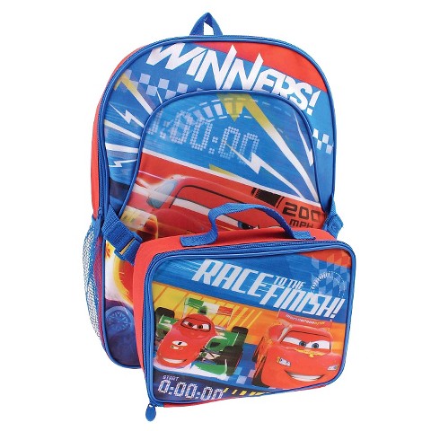 cars backpack with lunch bag