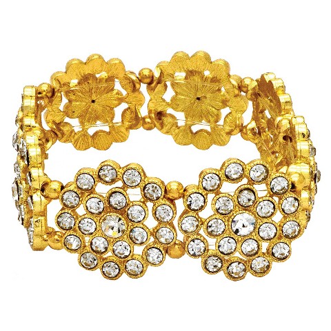 Women's Crystal Flower Stretch Bracelet - Gold