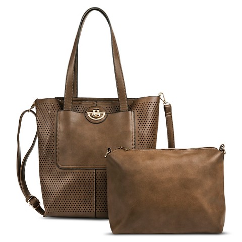 Bag-in-a-Bag Perforated Tote Handbag - Brown : Target