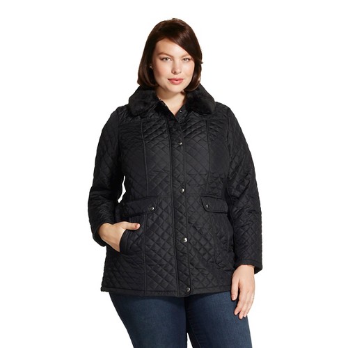 Women's Plus Size Quilted Barn Coat w. Faux Fur Casual eBay