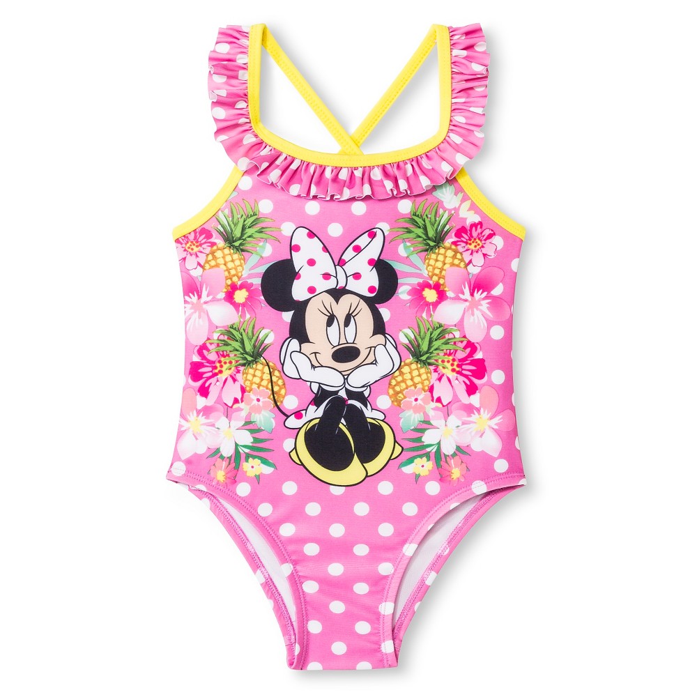Disney Minnie Mouse Toddler Girls' 1Piece Swimsuit Bubblicious Pink
